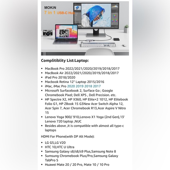 USB C Hub, USB C Adapter for MacBook Pro, 7 in 1 Multiport Mac Dongle w/4K/60Hz - Picture 10 of 12